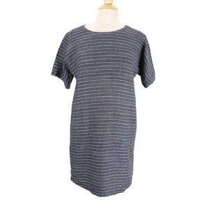 Eileen Fisher Linen Shift Dress Size Petite PP Organic Gray Striped Short Sleeve